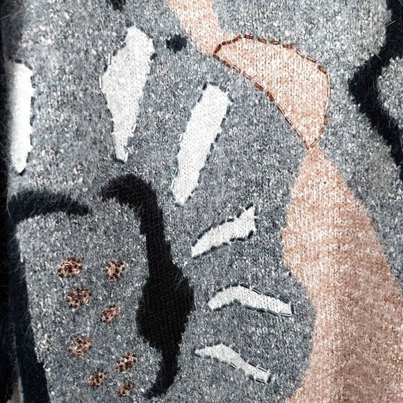 Vintage Silk Angora Lambswool Sweater Beaded Sequins Abstract Size Medium - Picture 4 of 8
